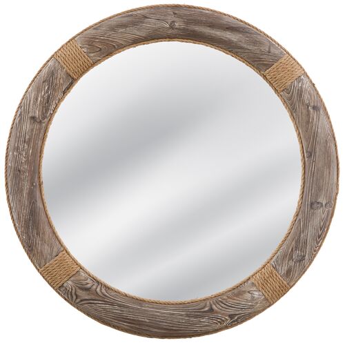 Grafton 44" Round Wood Wall Mirror, Brown 1 Grafton 44" Round Wood Wall Mirror, Brown