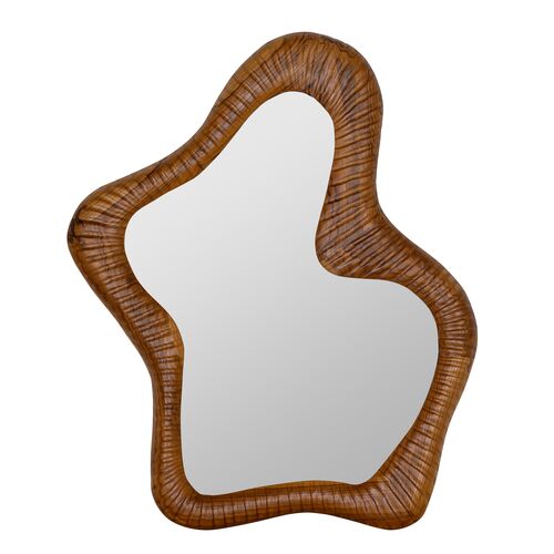 Virel Abstract Teakwood Wall Mirror, Natural 1 Virel Abstract Teakwood Wall Mirror, Natural