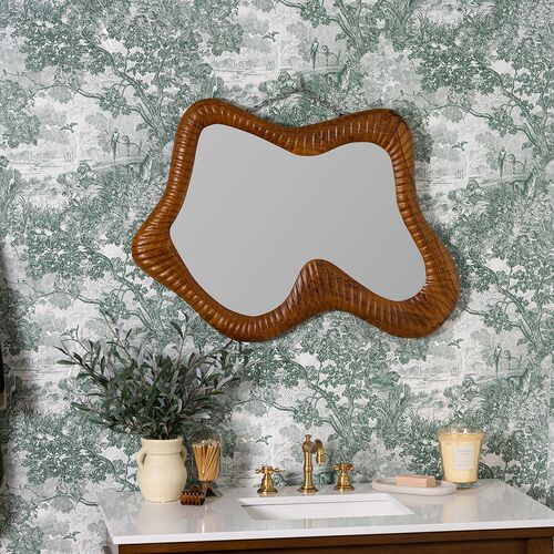 Virel Abstract Teakwood Wall Mirror, Natural 2 Virel Abstract Teakwood Wall Mirror, Natural