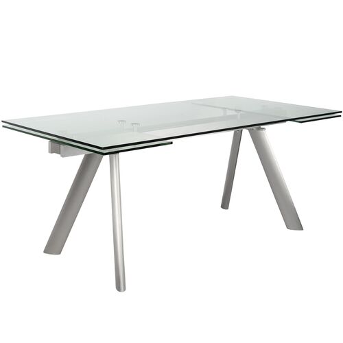Delano 102" Extension Glass Dining Table, Brushed Stainless Steel 1 Delano 102" Extension Glass Dining Table, Brushed Stainless Steel