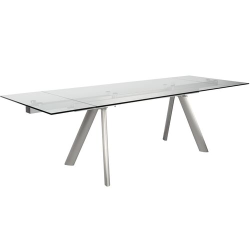 Delano 102" Extension Glass Dining Table, Brushed Stainless Steel 2 Delano 102" Extension Glass Dining Table, Brushed Stainless Steel
