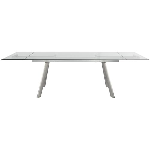 Delano 102" Extension Glass Dining Table, Brushed Stainless Steel 4 Delano 102" Extension Glass Dining Table, Brushed Stainless Steel