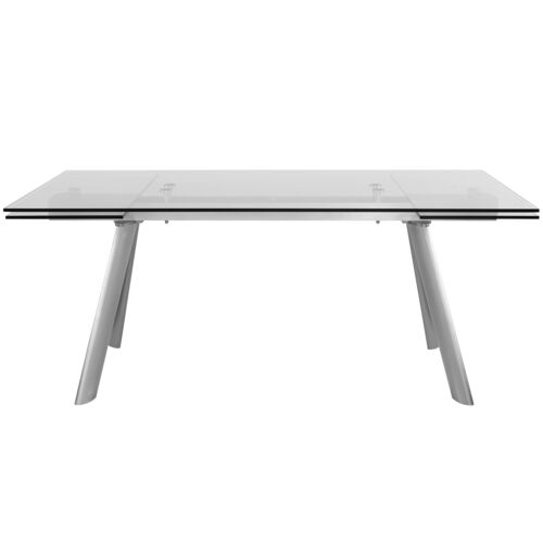 Delano 102" Extension Glass Dining Table, Brushed Stainless Steel 5 Delano 102" Extension Glass Dining Table, Brushed Stainless Steel