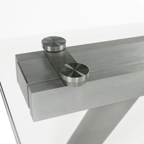 Delano 102" Extension Glass Dining Table, Brushed Stainless Steel 7 Delano 102" Extension Glass Dining Table, Brushed Stainless Steel
