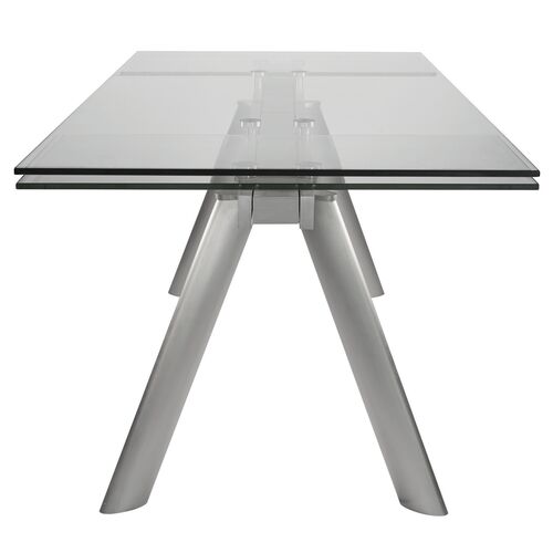 Delano 102" Extension Glass Dining Table, Brushed Stainless Steel 8 Delano 102" Extension Glass Dining Table, Brushed Stainless Steel
