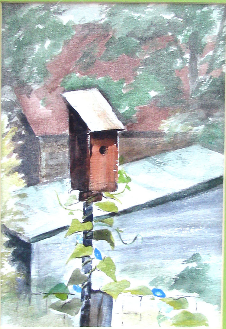 Vintage Farmhouse Landscape Watercolor