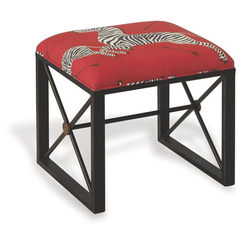 Medallion Zebra Scalamandre Left Facing Single Stool, Red/Black 1 Medallion Zebra Scalamandre Left Facing Single Stool, Red/Black