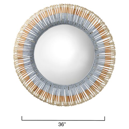 Native Beaded Round Wall Mirror, Natural/Blue 3 Native Beaded Round Wall Mirror, Natural/Blue
