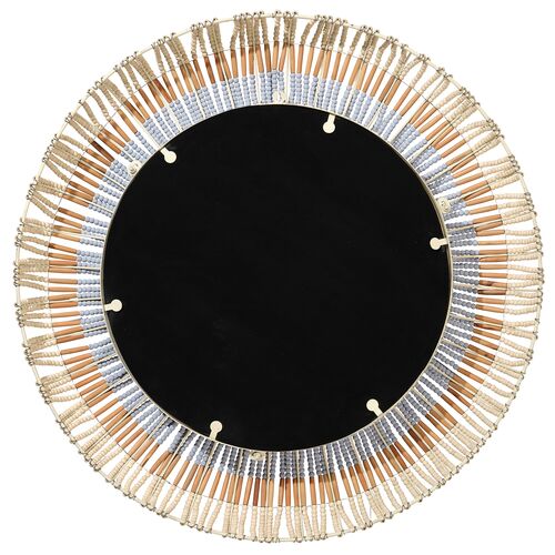 Native Beaded Round Wall Mirror, Natural/Blue 5 Native Beaded Round Wall Mirror, Natural/Blue