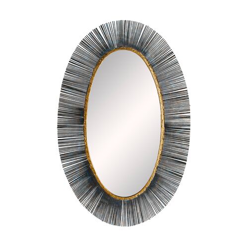 Perseus Iron Oval Sunburst Wall Mirror, Black 1 Perseus Iron Oval Sunburst Wall Mirror, Black