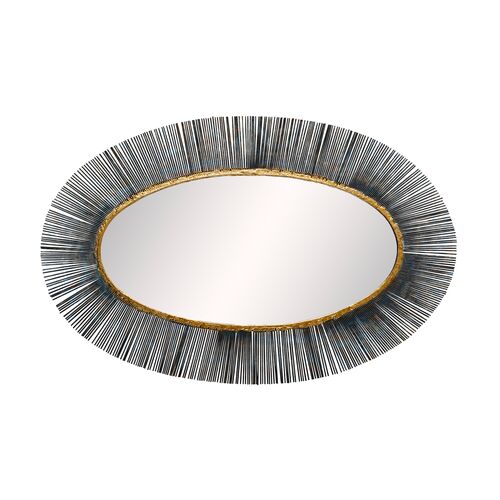 Perseus Iron Oval Sunburst Wall Mirror, Black 3 Perseus Iron Oval Sunburst Wall Mirror, Black