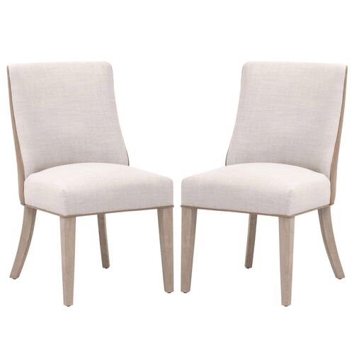 S/2 James Dining Chairs, Performance Bisque Linen/Toast Leather 1 S/2 James Dining Chairs, Performance Bisque Linen/Toast Leather