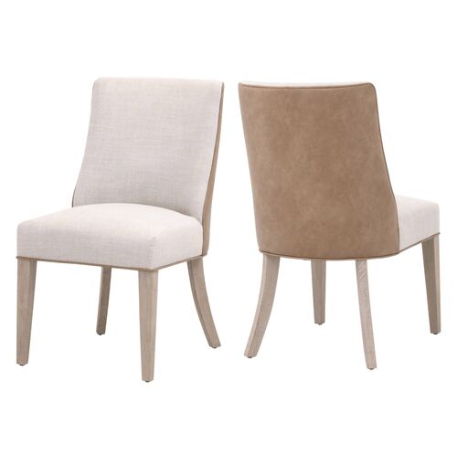 S/2 James Dining Chairs, Performance Bisque Linen/Toast Leather 8 S/2 James Dining Chairs, Performance Bisque Linen/Toast Leather