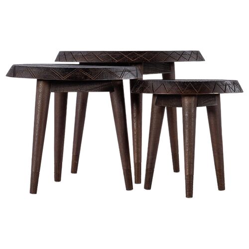 S/3 Commerce & Market Nesting Tables, Brown 1 S/3 Commerce & Market Nesting Tables, Brown