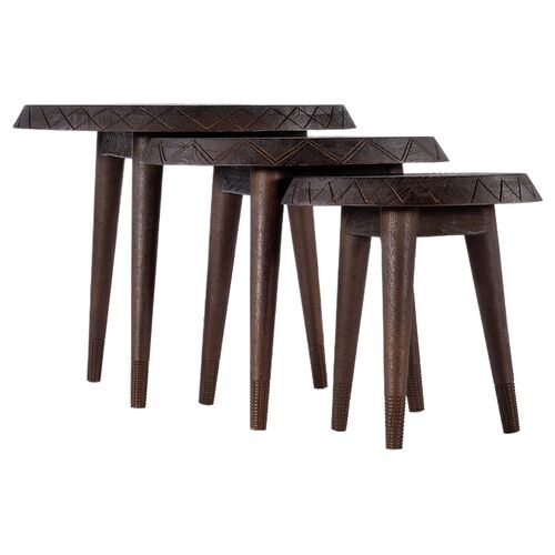 S/3 Commerce & Market Nesting Tables, Brown 2 S/3 Commerce & Market Nesting Tables, Brown
