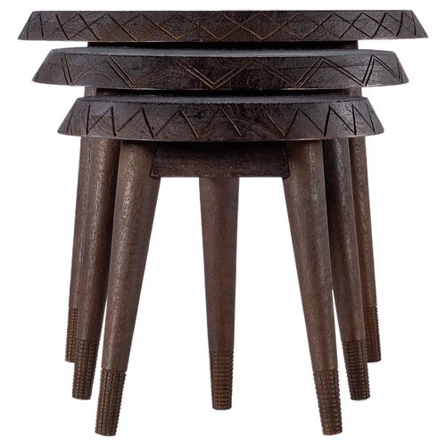 S/3 Commerce & Market Nesting Tables, Brown 3 S/3 Commerce & Market Nesting Tables, Brown
