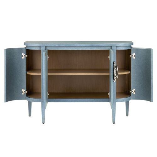 Briallen Demilune Cabinet, Lacquered Blue Linen 6 Briallen Demilune Cabinet, Lacquered Blue Linen