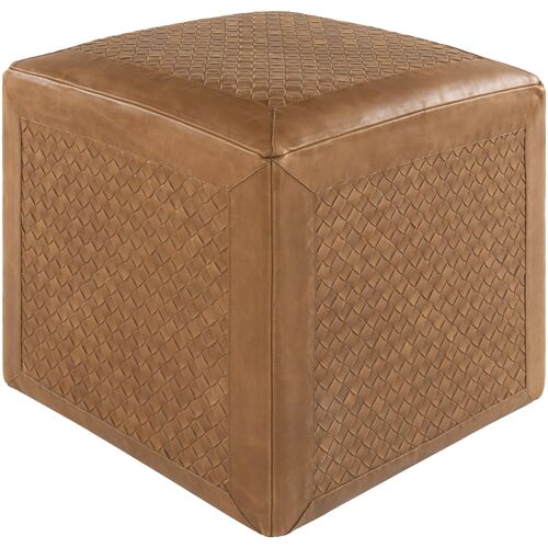 Lorik Leather Cube Ottoman, Brown 1 Lorik Leather Cube Ottoman, Brown