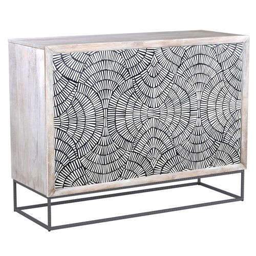 Frankie 2-Door Bone Inlay Bar Cabinet, Black/White/White Wash