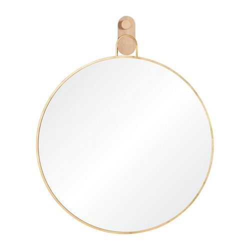 Kaia Round Wall Mirror, Gold Leaf/White Oak 1 Kaia Round Wall Mirror, Gold Leaf/White Oak