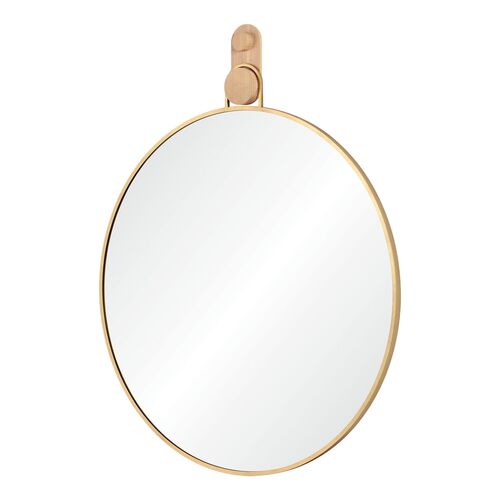 Kaia Round Wall Mirror, Gold Leaf/White Oak 2 Kaia Round Wall Mirror, Gold Leaf/White Oak