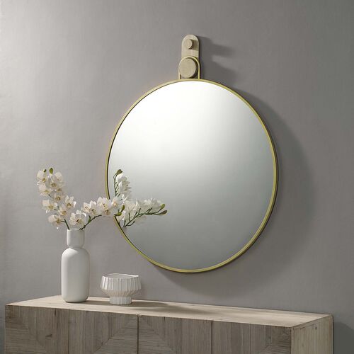 Kaia Round Wall Mirror, Gold Leaf/White Oak 5 Kaia Round Wall Mirror, Gold Leaf/White Oak