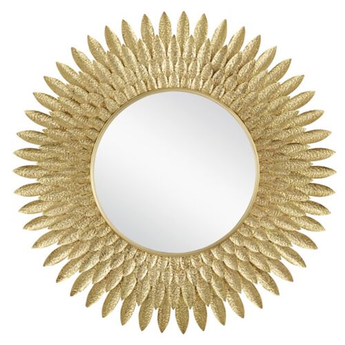 Plume Brass Feather 39" Round Wall Mirror, Gold 1 Plume Brass Feather 39" Round Wall Mirror, Gold