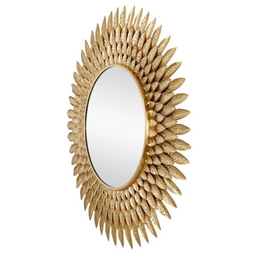 Plume Brass Feather 39" Round Wall Mirror, Gold 3 Plume Brass Feather 39" Round Wall Mirror, Gold