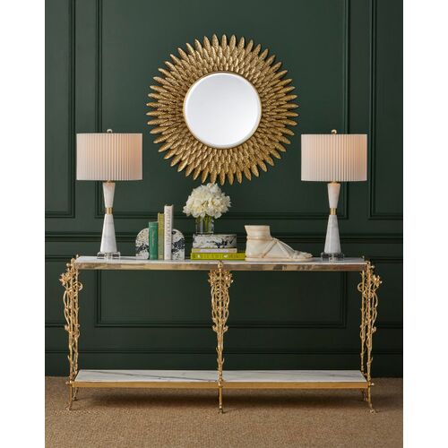 Plume Brass Feather 39" Round Wall Mirror, Gold 4 Plume Brass Feather 39" Round Wall Mirror, Gold