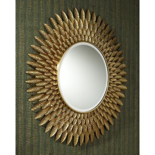 Plume Brass Feather 39" Round Wall Mirror, Gold 5 Plume Brass Feather 39" Round Wall Mirror, Gold