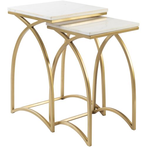 S/2 Yurik Marble Top End Tables, White/Gold 1 S/2 Yurik Marble Top End Tables, White/Gold