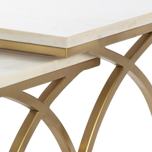 S/2 Yurik Marble Top End Tables, White/Gold 10 S/2 Yurik Marble Top End Tables, White/Gold