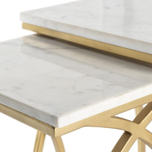 S/2 Yurik Marble Top End Tables, White/Gold 11 S/2 Yurik Marble Top End Tables, White/Gold