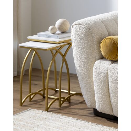 S/2 Yurik Marble Top End Tables, White/Gold 2 S/2 Yurik Marble Top End Tables, White/Gold