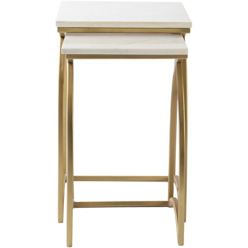 S/2 Yurik Marble Top End Tables, White/Gold 3 S/2 Yurik Marble Top End Tables, White/Gold