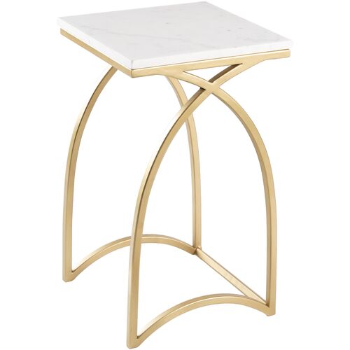 S/2 Yurik Marble Top End Tables, White/Gold 5 S/2 Yurik Marble Top End Tables, White/Gold