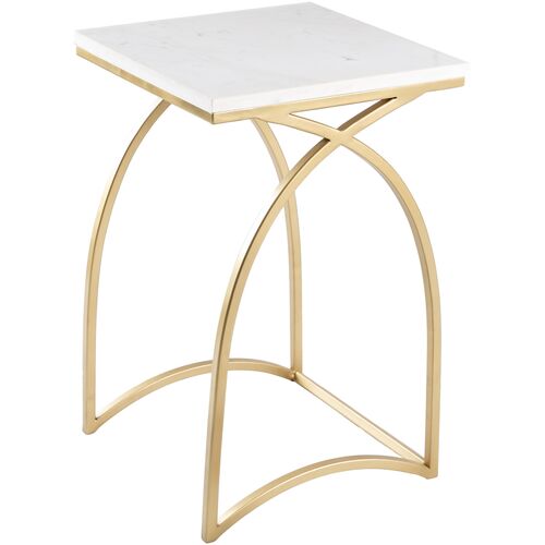 S/2 Yurik Marble Top End Tables, White/Gold 6 S/2 Yurik Marble Top End Tables, White/Gold