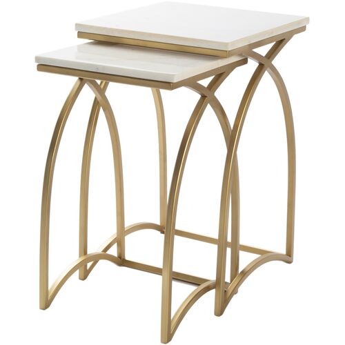 S/2 Yurik Marble Top End Tables, White/Gold 7 S/2 Yurik Marble Top End Tables, White/Gold