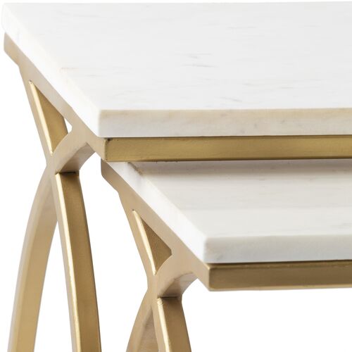 S/2 Yurik Marble Top End Tables, White/Gold 8 S/2 Yurik Marble Top End Tables, White/Gold