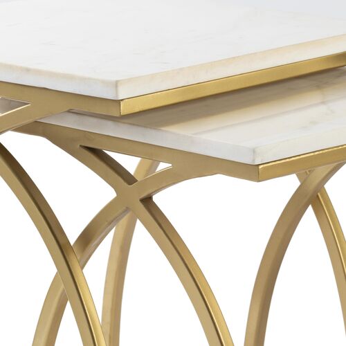 S/2 Yurik Marble Top End Tables, White/Gold 9 S/2 Yurik Marble Top End Tables, White/Gold