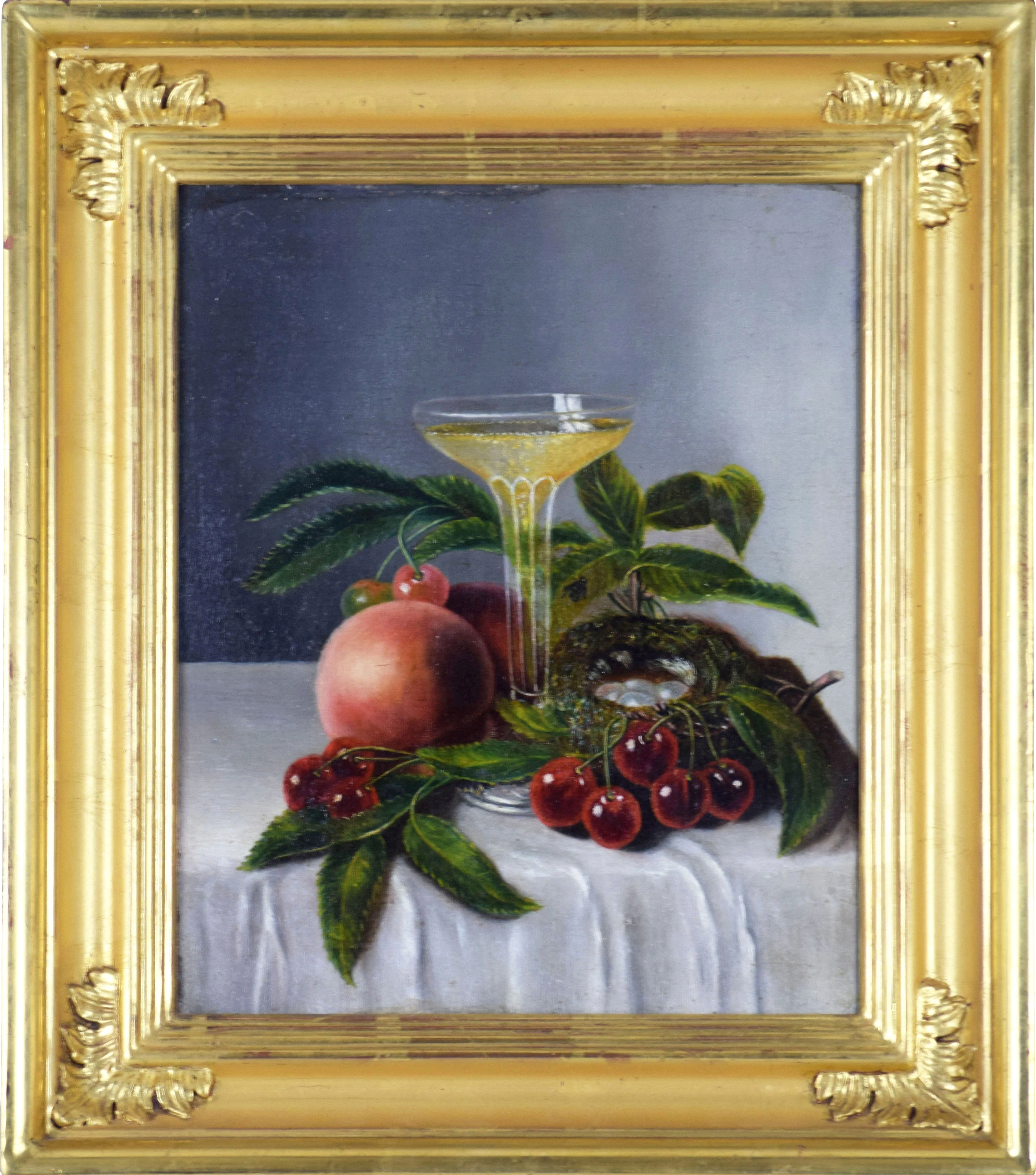 19th C Champagne & Cherries Still Life 1 19th C Champagne & Cherries Still Life