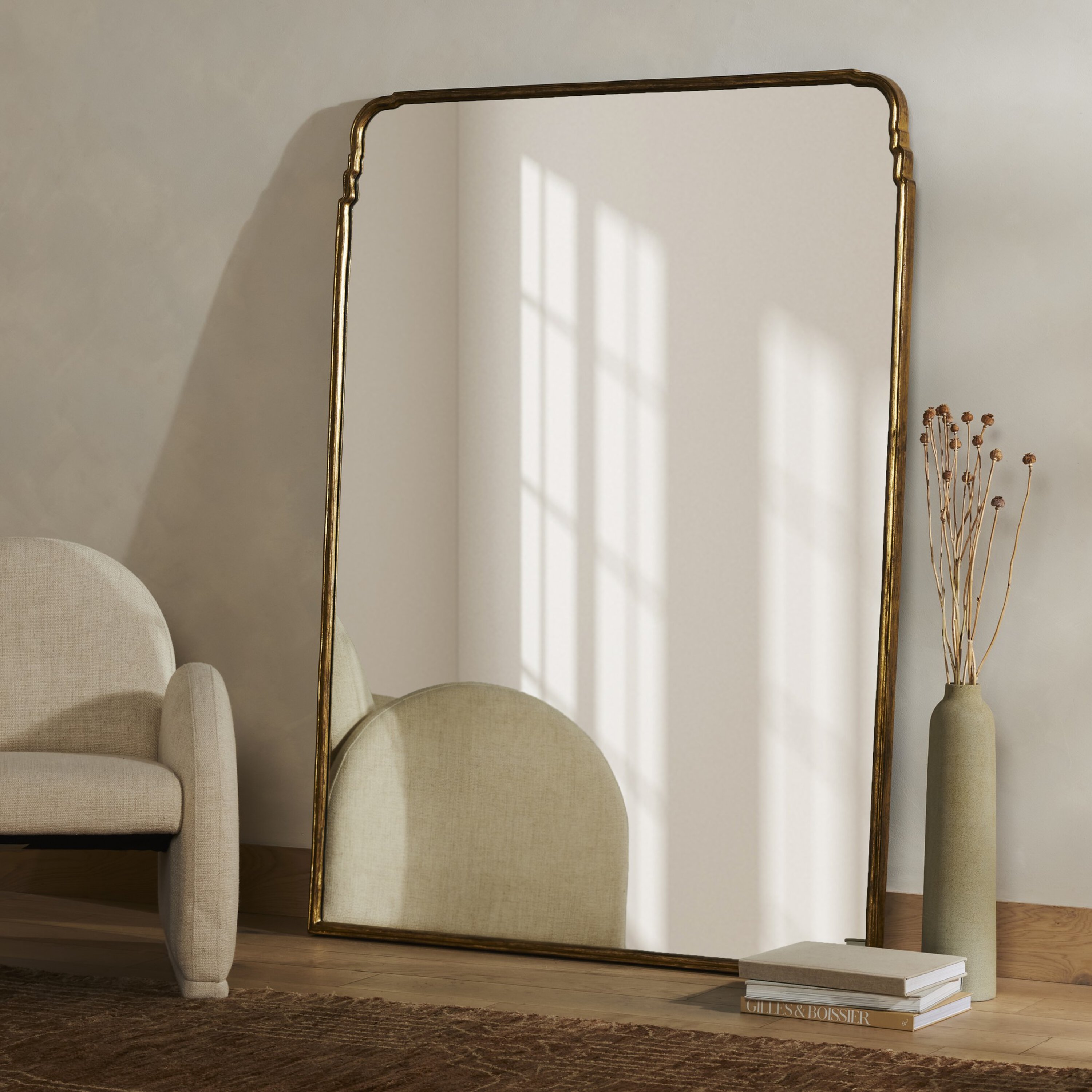 Arlowen Grand Floor Mirror, Antiqued Gold Leaf 2 Arlowen Grand Floor Mirror, Antiqued Gold Leaf