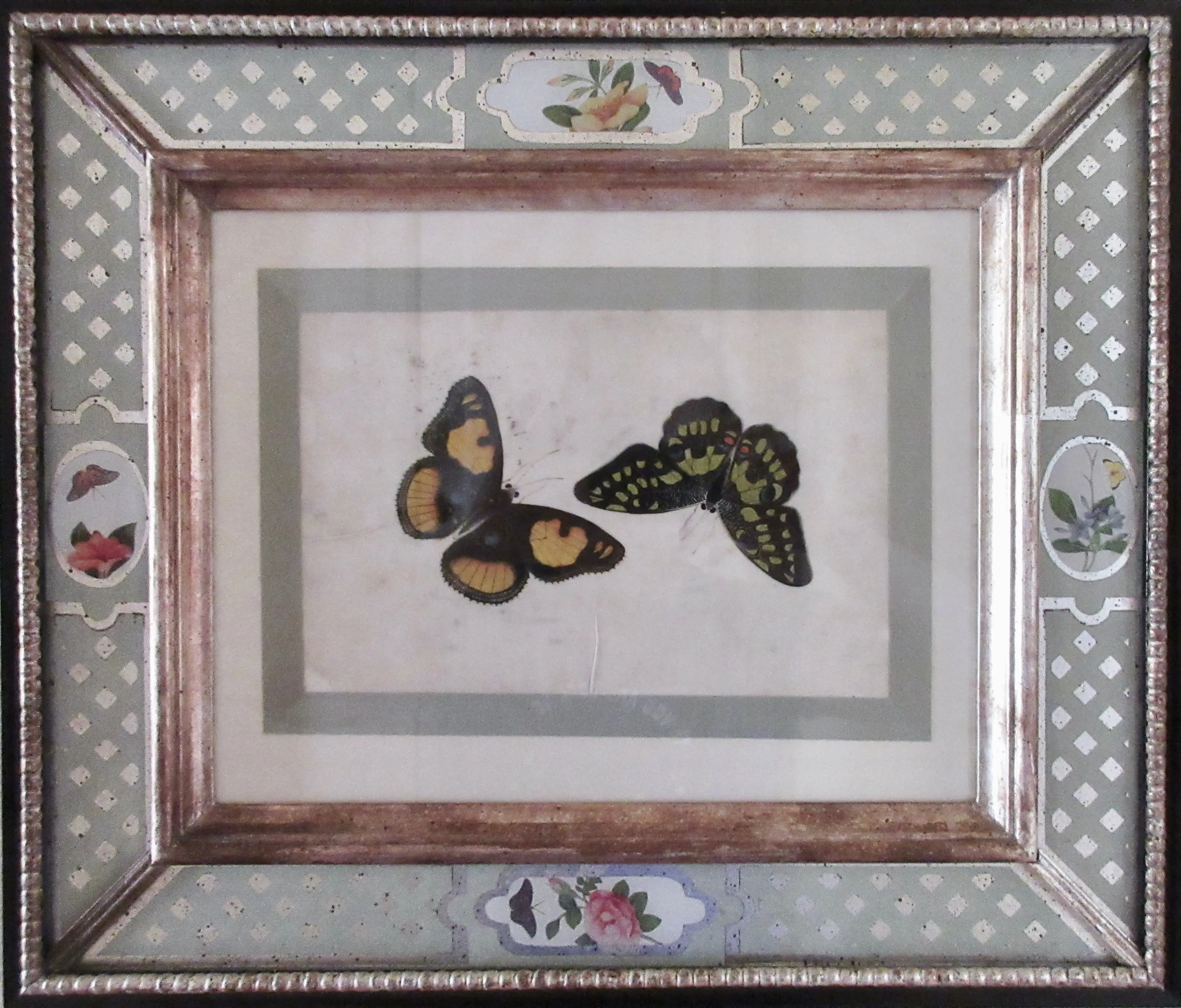 1800s Canton Watercolor w/Eglomise Frame