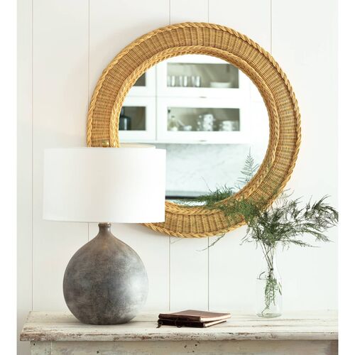 Pierre Round Rattan Wall Mirror, Natural 2 Pierre Round Rattan Wall Mirror, Natural