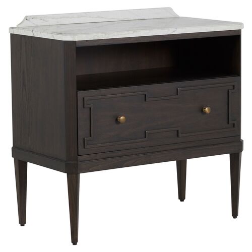 Glenwood Cerused 1-Drawer Nightstand, Forest Black/Agros White Stone 1 Glenwood Cerused 1-Drawer Nightstand, Forest Black/Agros White Stone