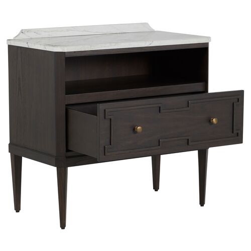 Glenwood Cerused 1-Drawer Nightstand, Forest Black/Agros White Stone 2 Glenwood Cerused 1-Drawer Nightstand, Forest Black/Agros White Stone