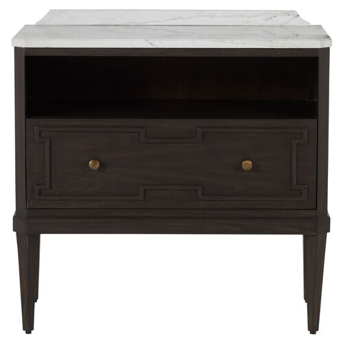 Glenwood Cerused 1-Drawer Nightstand, Forest Black/Agros White Stone 3 Glenwood Cerused 1-Drawer Nightstand, Forest Black/Agros White Stone