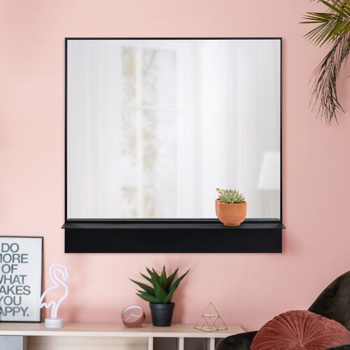 Phaedra Square Wall Mirror w/ Shelf, Black 2 Phaedra Square Wall Mirror w/ Shelf, Black