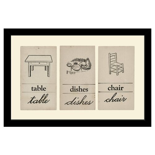 Vintage Flashcards-Table, Dishes, Chair 1 Vintage Flashcards-Table, Dishes, Chair