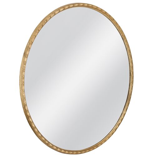Brianna Hammered Large 54" Round Wall Mirror, Gold Leaf 2 Brianna Hammered Large 54" Round Wall Mirror, Gold Leaf